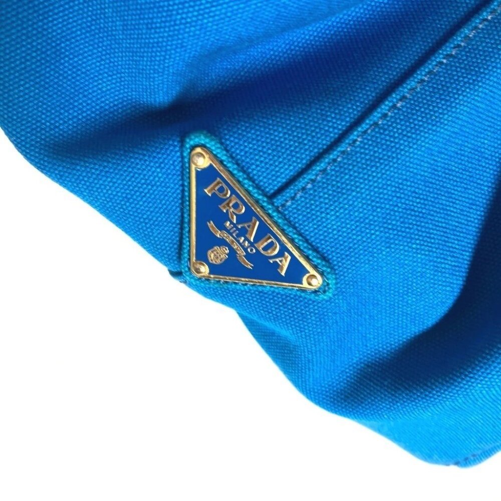 PRADA Canapa logo Bag Shoulder Bag Tote Bag Canvas blue/White - Picture 8 of 16